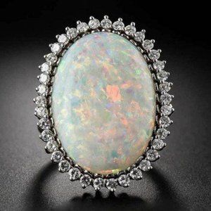 NEW Huge Opal Diamond 925 Sterling Silver Ring